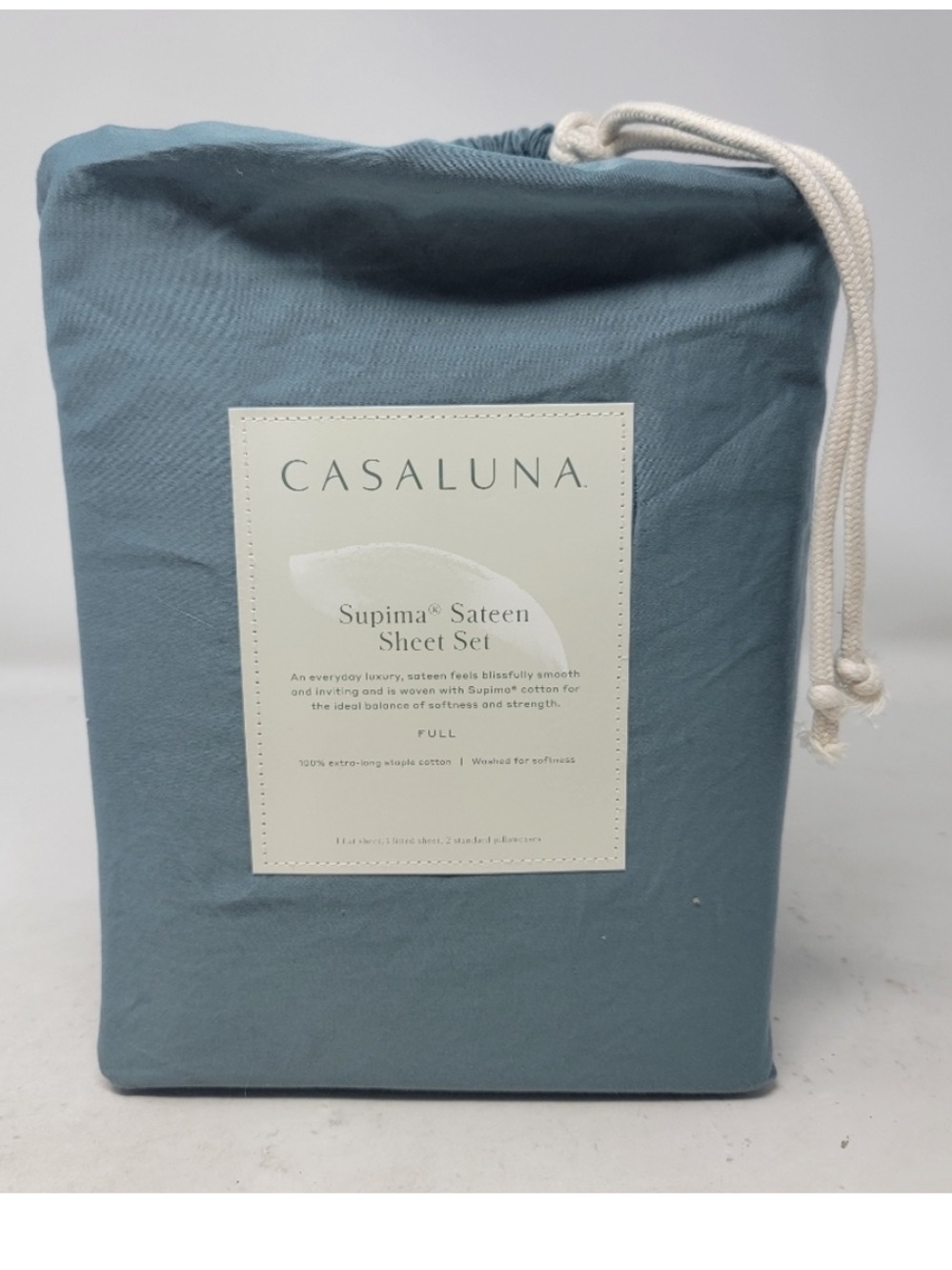 Casaluna FULL 500 Thread Count Washed Supima Sateen Solid Sheet Set Light Teal